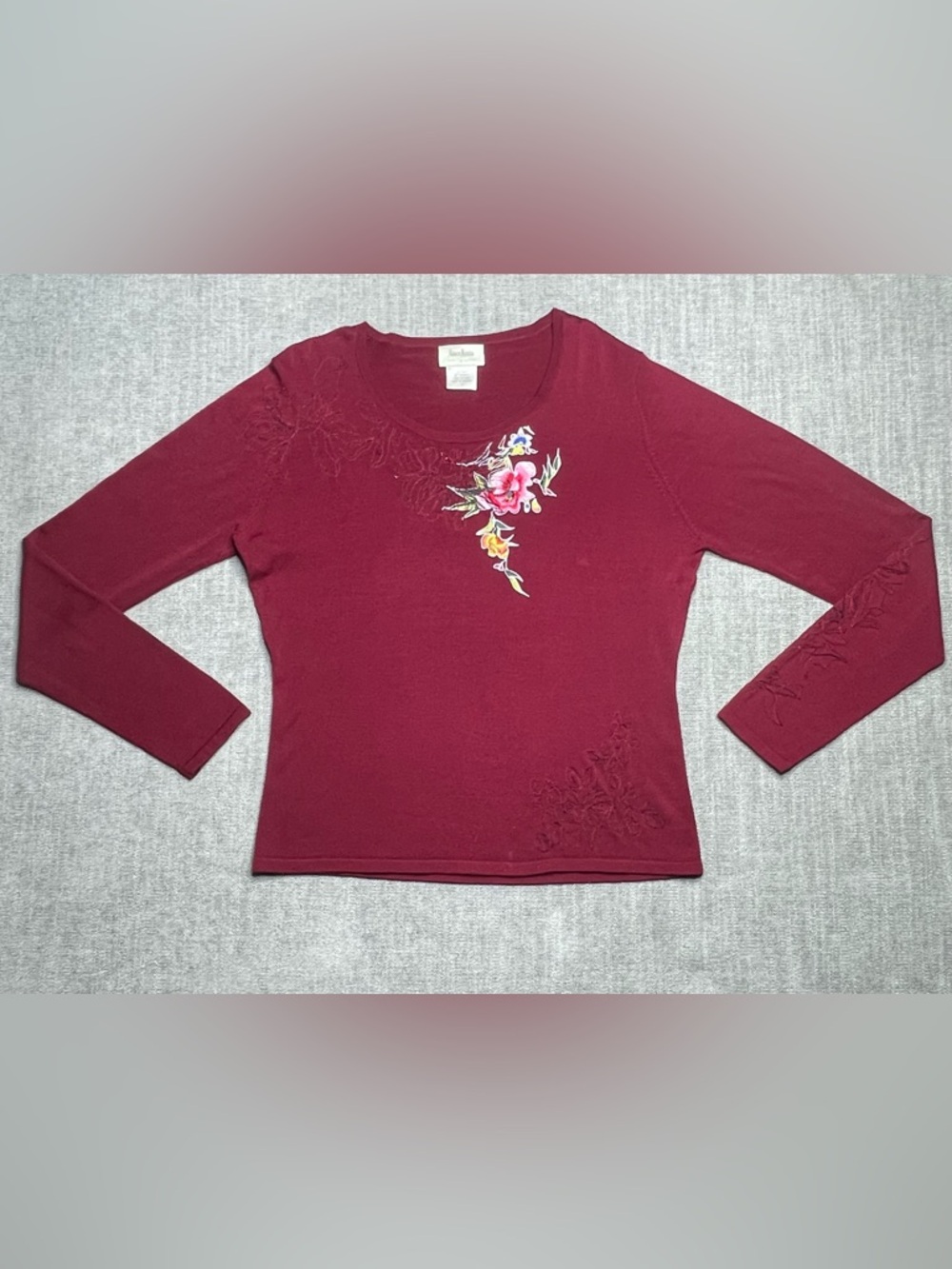 NEIMAN MARCUS EXCLUSIVE Silk blend Red Long Sleeve Embroidered Shirt women’s L